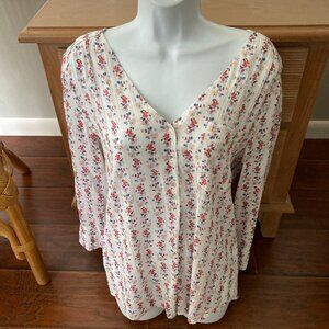 Fred David White and Red Floral Button-Down Blouse